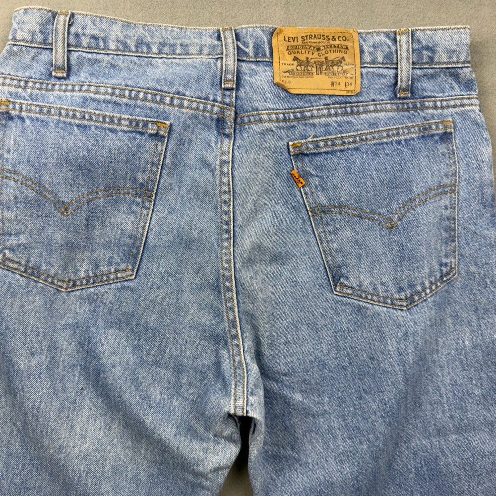 Vintage Levis 509 Orange Tab Mens 34x34 Light Wash Straight Leg Made in USA - Picture 4 of 11